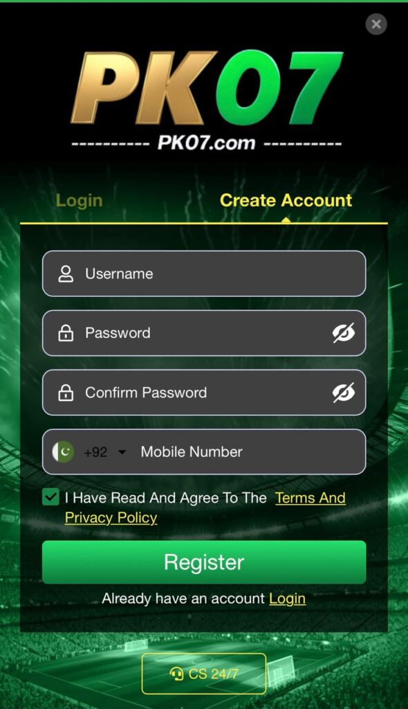 How to Register Account on PK07 Game